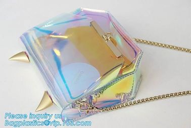 PVC shoulder bag/transparent tote bag, Clear PVC Tote Bag Beach Bag, pvc shoulder bag with golden chain, clutch, packs supplier