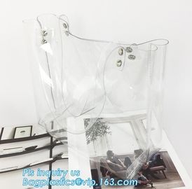 Tote Bags PVC Beach Lash Package Tote Shoulder Bag with Interior Pocket, Waterproof Semi-clear Tote Bags Stripe PVC Shou supplier