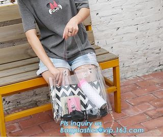 PVC Clear Glitter Chain Shoulder Bag, PVC Shoulder Plastic Beach Bag, clear pvc gift handbags, shoulder beach pvc bags supplier