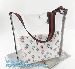 PVC Tote Shoulder Bag Gym Travel Beach shopping bags, Made in China transparent PVC shoulder bag clutch bag, packaging supplier