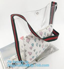 PVC Tote Shoulder Bag Gym Travel Beach shopping bags, Made in China transparent PVC shoulder bag clutch bag, packaging supplier