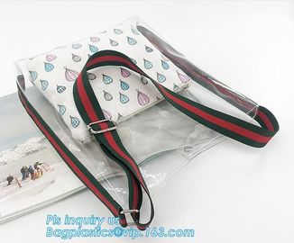 PVC Tote Shoulder Bag Gym Travel Beach shopping bags, Made in China transparent PVC shoulder bag clutch bag, packaging supplier