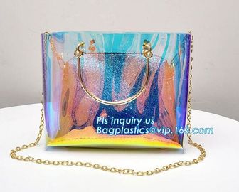 fasion decorated PVC/PU ladies chain shoulder bag, Shoulder Handbag Clear Tote Bag, Ladies' pvc clear beach bags/ pvc sh supplier