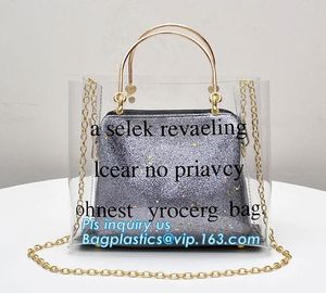 fasion decorated PVC/PU ladies chain shoulder bag, Shoulder Handbag Clear Tote Bag, Ladies' pvc clear beach bags/ pvc sh supplier