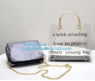 fasion decorated PVC/PU ladies chain shoulder bag, Shoulder Handbag Clear Tote Bag, Ladies' pvc clear beach bags/ pvc sh supplier