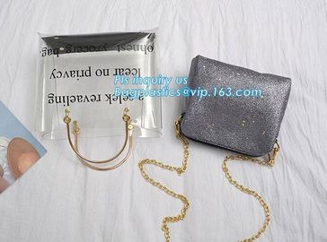 fasion decorated PVC/PU ladies chain shoulder bag, Shoulder Handbag Clear Tote Bag, Ladies' pvc clear beach bags/ pvc sh supplier