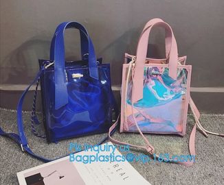 Jelly color laser shoulder bag pvc leather tote bag, Studded Clear Tote/PVC shoulder bag, Fashion Translucent Hologram K supplier