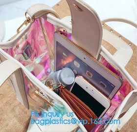 Jelly color laser shoulder bag pvc leather tote bag, Studded Clear Tote/PVC shoulder bag, Fashion Translucent Hologram K supplier