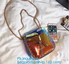 Personalized Womens Rainbow Color Shoulder Hand Bag PVC Clear Beach Bag, Handbag manufacturer China fashion ladies clear supplier