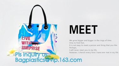 Fashion Women Clear PVC Vinyl Beach Tote Bags Handbag With Handle, handbag tote bag with inner drawstring bag, CARRY BAG supplier