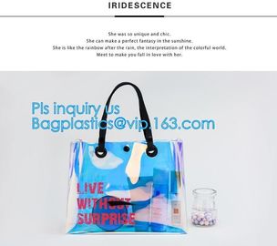Fashion Women Clear PVC Vinyl Beach Tote Bags Handbag With Handle, handbag tote bag with inner drawstring bag, CARRY BAG supplier