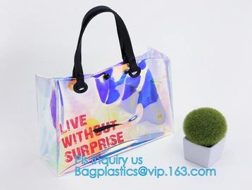 tote pvc stadium ladies bags handbag, bucket bags pvc transparent bags women handbags, laser shopping beach bag hologram supplier