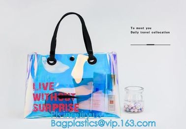 Fashion Women Clear PVC Vinyl Beach Tote Bags Handbag With Handle, handbag tote bag with inner drawstring bag, CARRY BAG supplier