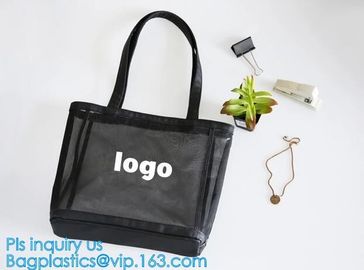 Fashionable Beach Bag Outdoor Tote Bag Black Mesh Handbags, Customized women beach bag, ladies mesh beach bags handbag supplier