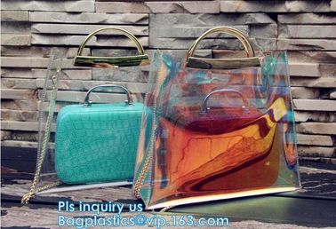 top quality transparent pvc clear handbag, PVC Handbags Custom 2pcs in 1 Set Promotional Handbags, ZIPPER tote with colo supplier