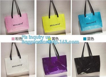 Semi-clear Tote Bags Stripe PVC Shoulder Bag with Pouch, PVC PU Trendy Handbag Shoulder Bag Beach Bag, PVC shoulder bag supplier