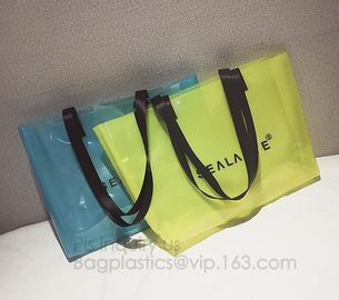 Semi-clear Tote Bags Stripe PVC Shoulder Bag with Pouch, PVC PU Trendy Handbag Shoulder Bag Beach Bag, PVC shoulder bag supplier