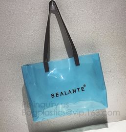 Semi-clear Tote Bags Stripe PVC Shoulder Bag with Pouch, PVC PU Trendy Handbag Shoulder Bag Beach Bag, PVC shoulder bag supplier