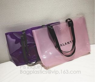 Semi-clear Tote Bags Stripe PVC Shoulder Bag with Pouch, PVC PU Trendy Handbag Shoulder Bag Beach Bag, PVC shoulder bag supplier