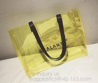 Semi-clear Tote Bags Stripe PVC Shoulder Bag with Pouch, PVC PU Trendy Handbag Shoulder Bag Beach Bag, PVC shoulder bag supplier