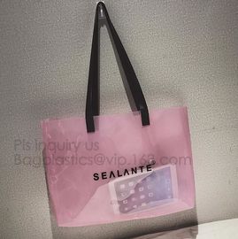 Semi-clear Tote Bags Stripe PVC Shoulder Bag with Pouch, PVC PU Trendy Handbag Shoulder Bag Beach Bag, PVC shoulder bag supplier