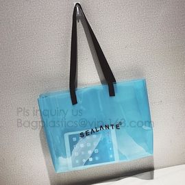 Semi-clear Tote Bags Stripe PVC Shoulder Bag with Pouch, PVC PU Trendy Handbag Shoulder Bag Beach Bag, PVC shoulder bag supplier