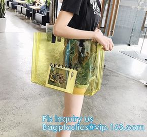 Semi-clear Tote Bags Stripe PVC Shoulder Bag with Pouch, PVC PU Trendy Handbag Shoulder Bag Beach Bag, PVC shoulder bag supplier