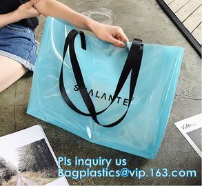 Semi-clear Tote Bags Stripe PVC Shoulder Bag with Pouch, PVC PU Trendy Handbag Shoulder Bag Beach Bag, PVC shoulder bag supplier