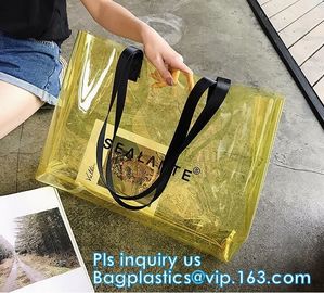 Semi-clear Tote Bags Stripe PVC Shoulder Bag with Pouch, PVC PU Trendy Handbag Shoulder Bag Beach Bag, PVC shoulder bag supplier