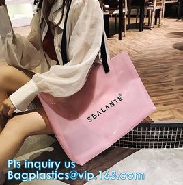 Semi-clear Tote Bags Stripe PVC Shoulder Bag with Pouch, PVC PU Trendy Handbag Shoulder Bag Beach Bag, PVC shoulder bag supplier