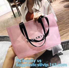 Semi-clear Tote Bags Stripe PVC Shoulder Bag with Pouch, PVC PU Trendy Handbag Shoulder Bag Beach Bag, PVC shoulder bag supplier