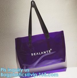 Semi-clear Tote Bags Stripe PVC Shoulder Bag with Pouch, PVC PU Trendy Handbag Shoulder Bag Beach Bag, PVC shoulder bag supplier