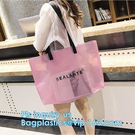 Semi-clear Tote Bags Stripe PVC Shoulder Bag with Pouch, PVC PU Trendy Handbag Shoulder Bag Beach Bag, PVC shoulder bag supplier