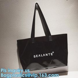 Semi-clear Tote Bags Stripe PVC Shoulder Bag with Pouch, PVC PU Trendy Handbag Shoulder Bag Beach Bag, PVC shoulder bag supplier