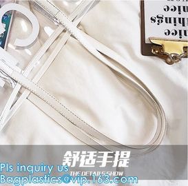 PVC bags clear lady cosmetic bag, transparent waterproof pvc cheap beach bags, Women's Casual Canvas Tote Bags Shoulder supplier