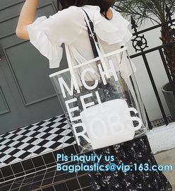 PVC bags clear lady cosmetic bag, transparent waterproof pvc cheap beach bags, Women's Casual Canvas Tote Bags Shoulder supplier