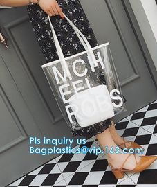 PVC bags clear lady cosmetic bag, transparent waterproof pvc cheap beach bags, Women's Casual Canvas Tote Bags Shoulder supplier