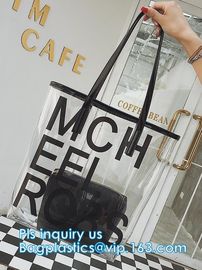 Makeup Bag with Shoulder Strap Pro Round Bag, rope handle clear Transparent tote bag, stadium clear vinyl pvc zipper bag supplier