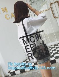 Makeup Bag with Shoulder Strap Pro Round Bag, rope handle clear Transparent tote bag, stadium clear vinyl pvc zipper bag supplier