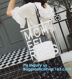 Makeup Bag with Shoulder Strap Pro Round Bag, rope handle clear Transparent tote bag, stadium clear vinyl pvc zipper bag supplier