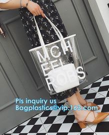Makeup Bag with Shoulder Strap Pro Round Bag, rope handle clear Transparent tote bag, stadium clear vinyl pvc zipper bag supplier