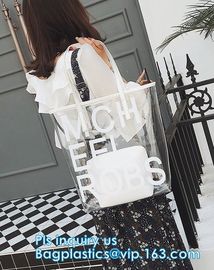 Makeup Bag with Shoulder Strap Pro Round Bag, rope handle clear Transparent tote bag, stadium clear vinyl pvc zipper bag supplier