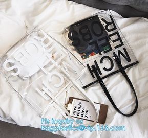 Handbag Organizer Shoulder Bag, beauty PVC beach tote bag, Beach Shoulder Bag with Small Cosmetic bag, make up eco iride supplier