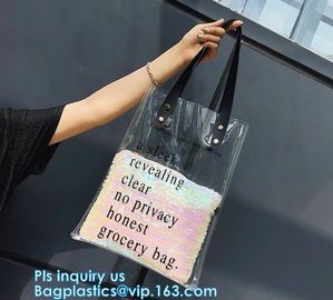 Custom Transparent Gift Pvc Tote Shopping Bag, reflective pvc shopping women's bag, shinny PVC harrods shopping bag, pac supplier