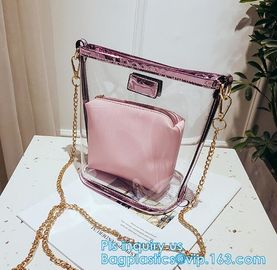 Gift bag clear shopping bag custom PVC plastic shopping bag, shiny pvc handle shopping hand bag clear tote bags ladies h supplier