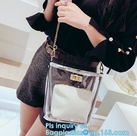 Transparent conference eco shopping bag, shopping pvc bag with custom print, shopping square bottom portable clear PVC p supplier