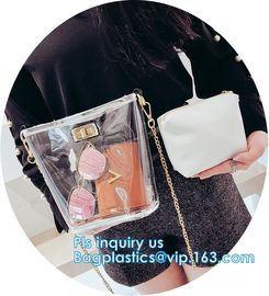 Transparent conference eco shopping bag, shopping pvc bag with custom print, shopping square bottom portable clear PVC p supplier