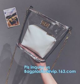 Transparent conference eco shopping bag, shopping pvc bag with custom print, shopping square bottom portable clear PVC p supplier