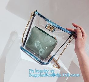 Transparent conference eco shopping bag, shopping pvc bag with custom print, shopping square bottom portable clear PVC p supplier