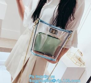 Transparent conference eco shopping bag, shopping pvc bag with custom print, shopping square bottom portable clear PVC p supplier